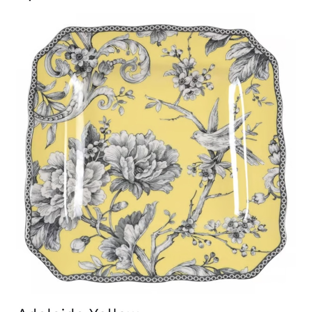 222 Fifth Adelaide bird Yellow Floral Square Plate